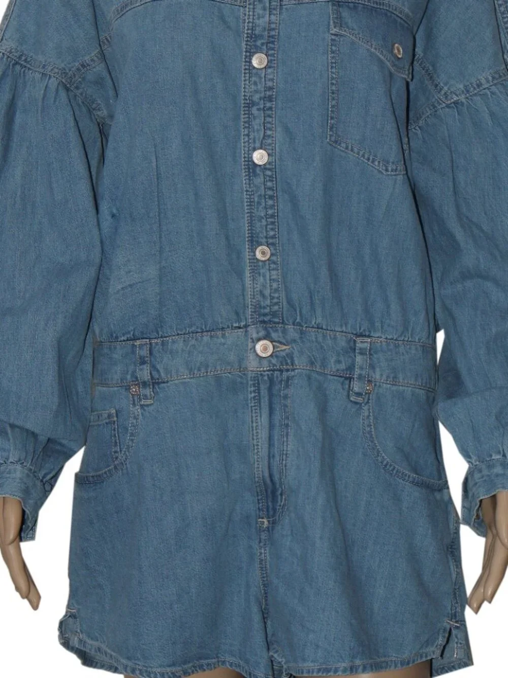 Free People We The Free Zodiac Chambray One-Piece Collared Neck Romper M - Picture 3 of 6